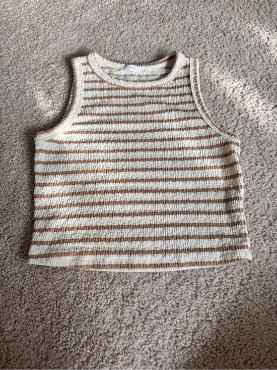 gaze Tops - Gaze Cream and Tan Striped Knit Crop Tank